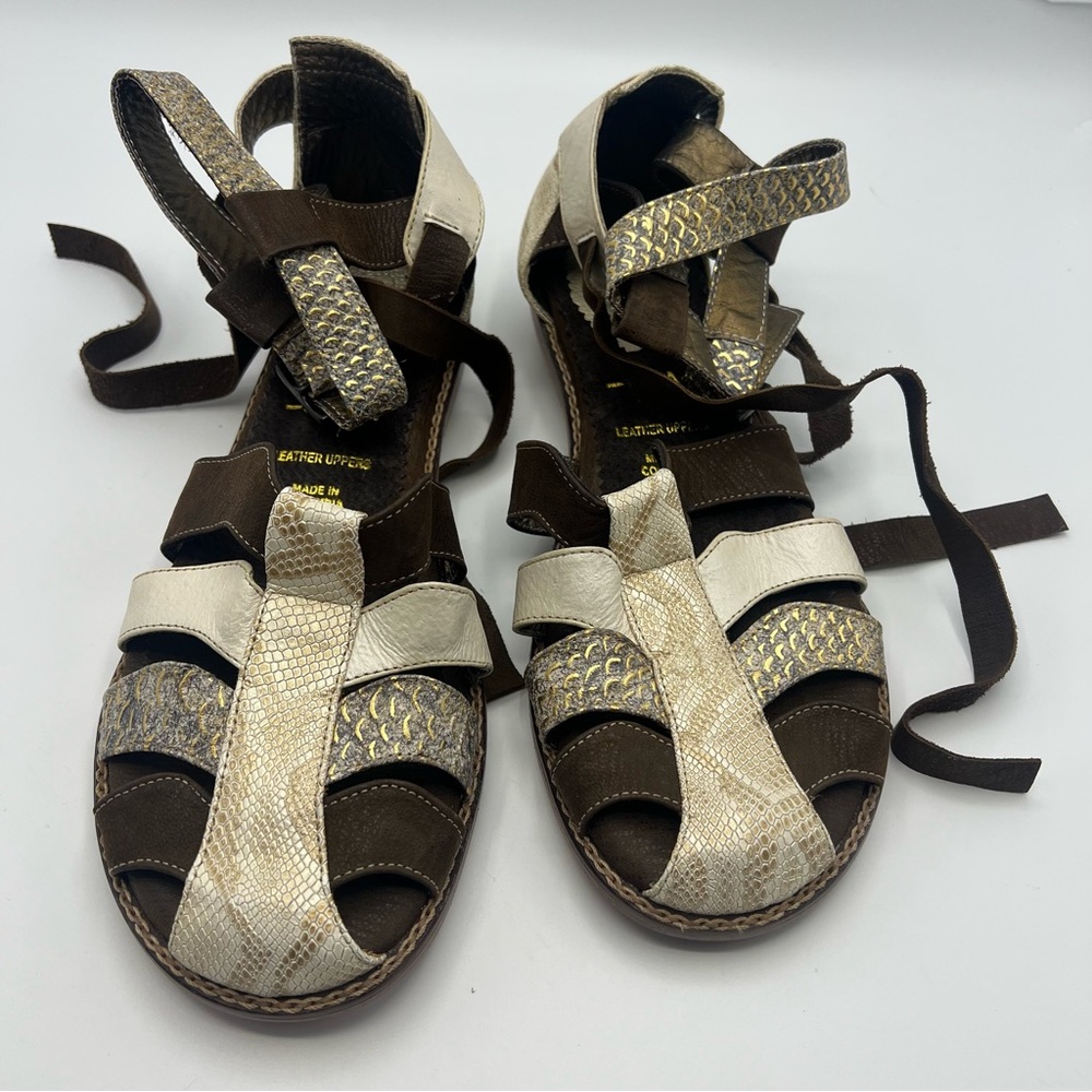 Siga Gladiator Sandals Shoes Women Sz 9 Multi Brown Reptile Print Confort Padded
